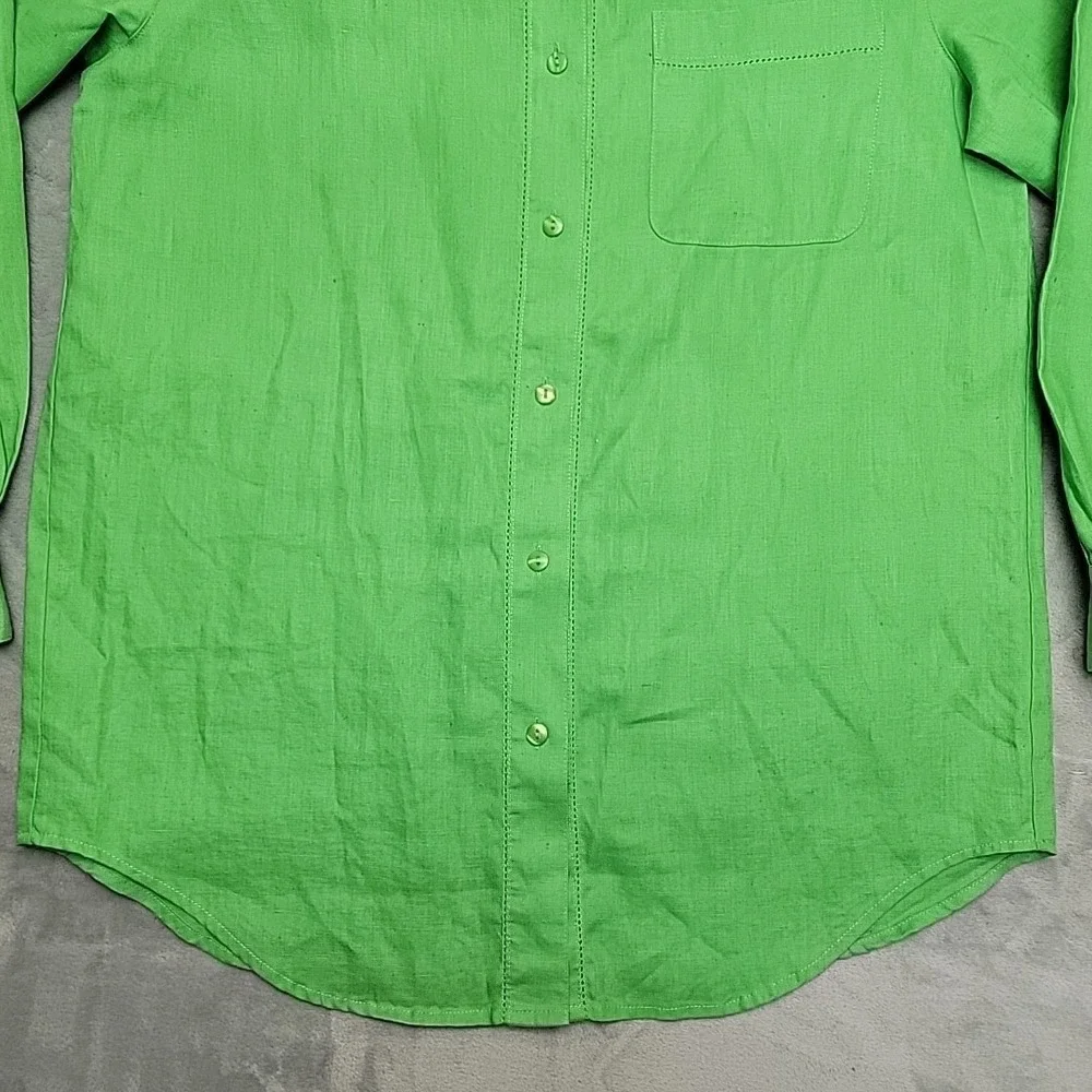 Westbound Shirt Womens PM Green 100% Linen Long Sleeve Button Up‎ Casual Classic